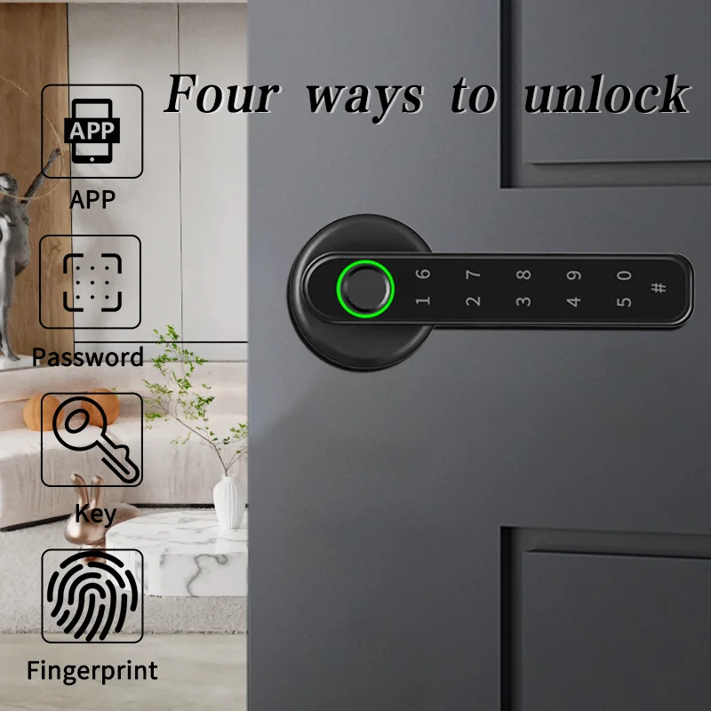 PHIPULO Tuya Remote Control Smart Fingerprint Password Lock Electric Biometrics Code Number Single Latch Bluetooth Door Lock