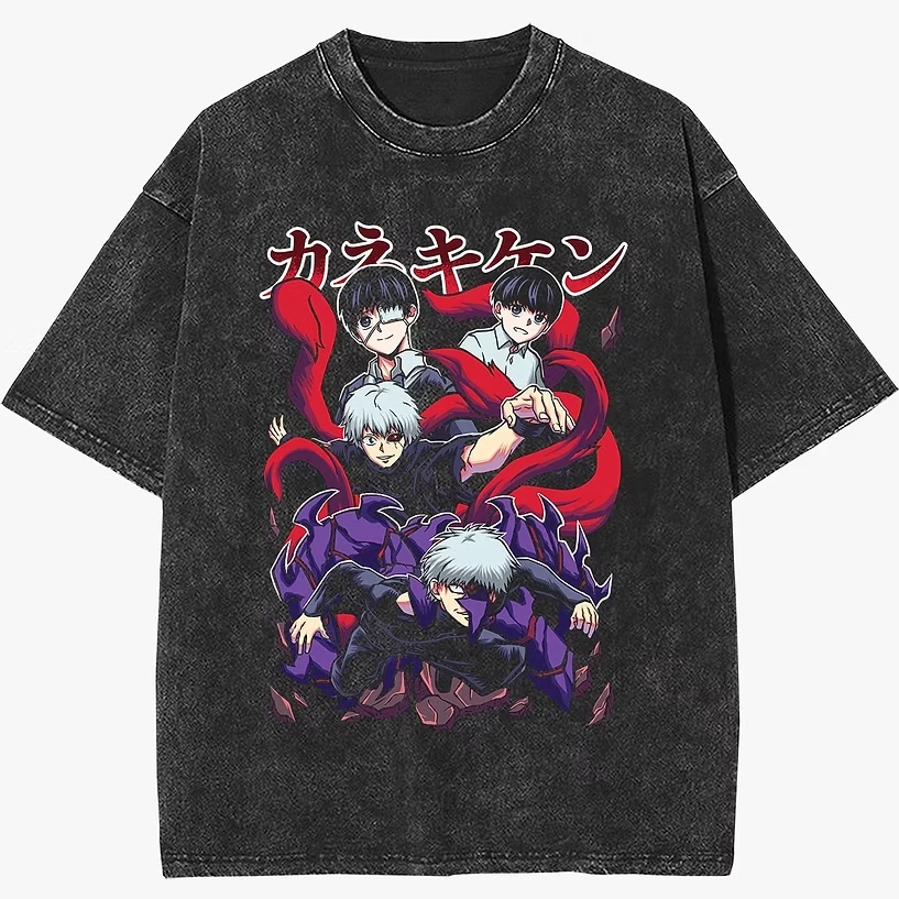 

Tokyo Ghoul Ken Kaneki Evolution Print Unisex T Shirt 2026 Summer Vintage Washed Oversized Cotton Tees Anime Graphic Short
