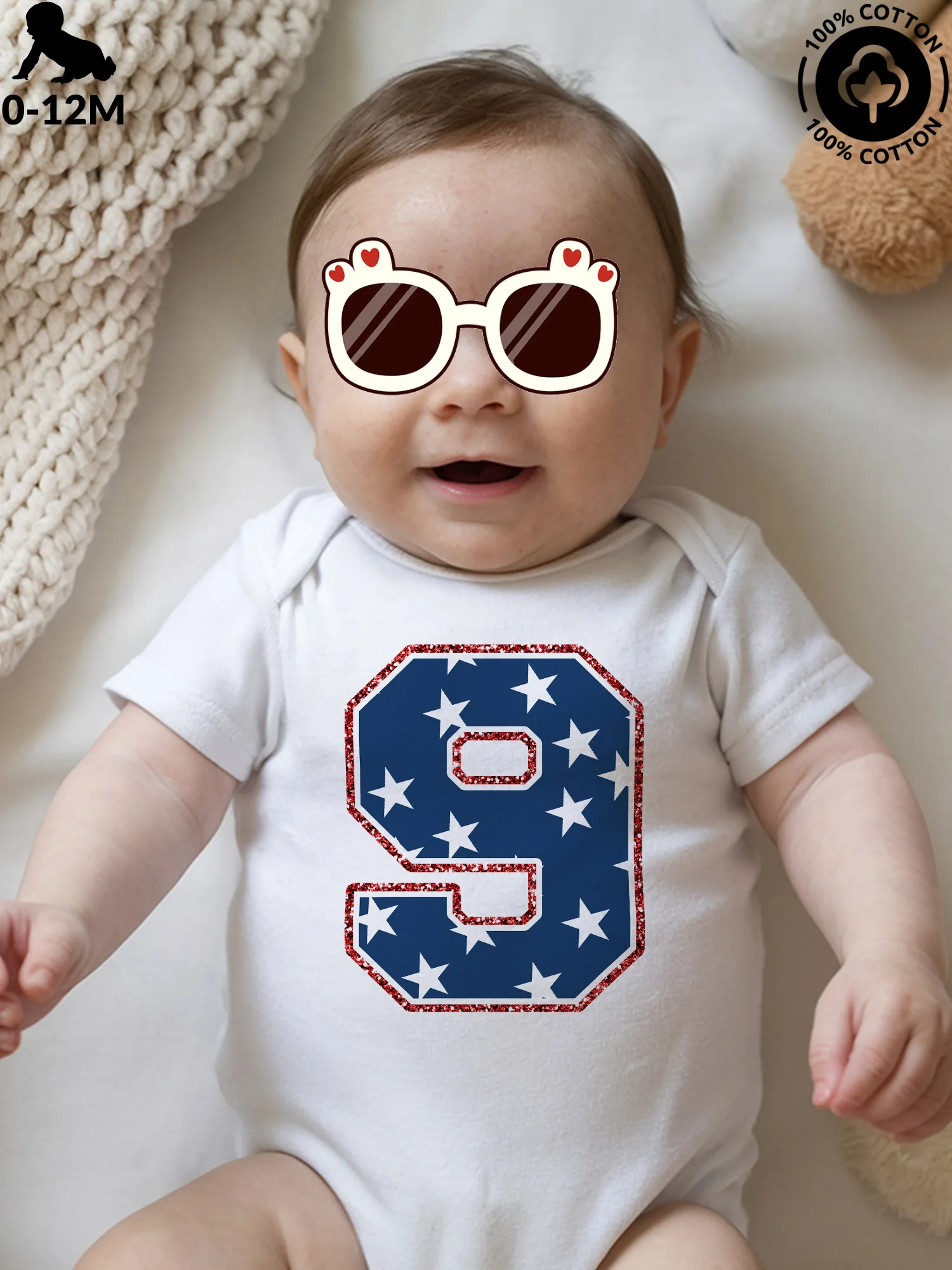 

Детский комбинезон-слип унисекс с номером 9, из чистого хлопка, мягкий, всесезонный, белый, 190 г/м²