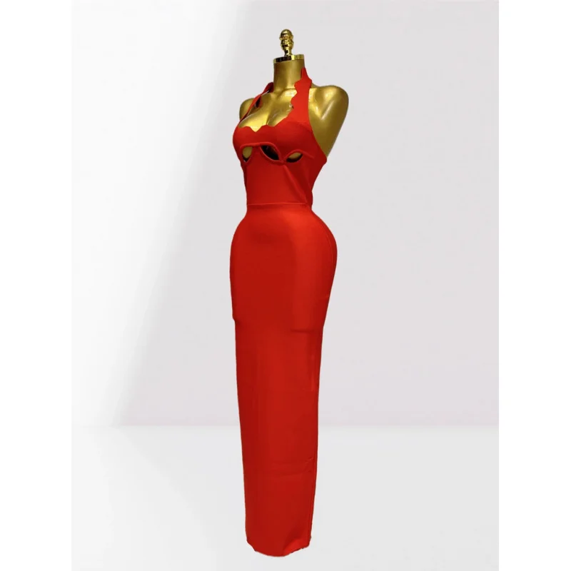 New Arrival Women Dress Sexy Low-cut Hollow Out Bodycon Bandage Dress fashion Hot Party Performance Dress