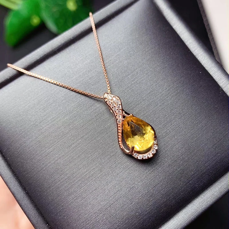 925 Silver Natural Citrine Pendant  7mm*9mm Pear Drop Cut Citrine pendant VVS Grade Genuine Citrine Jewelry With Certificate