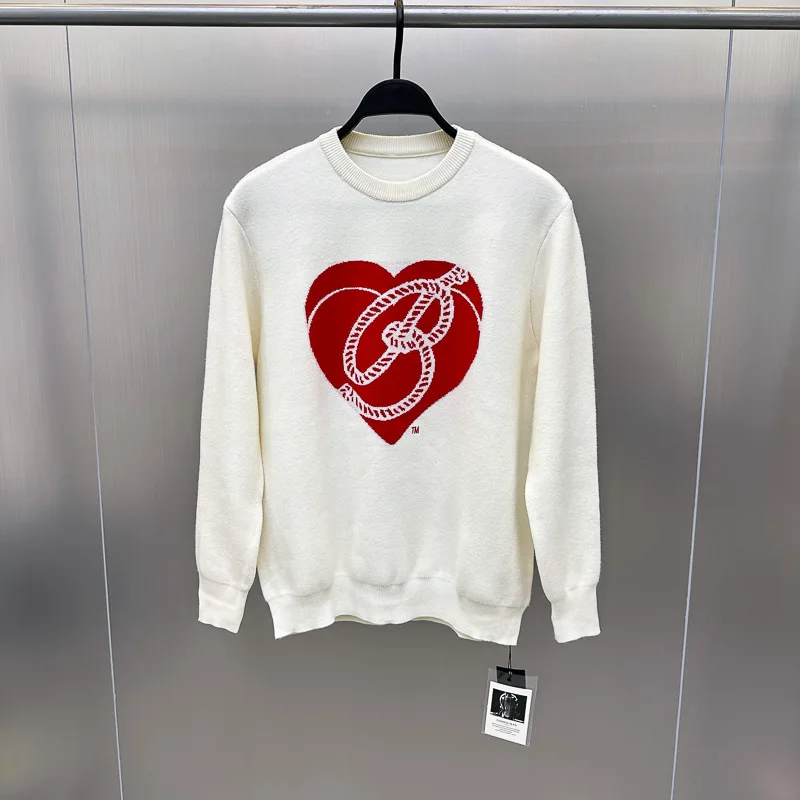 

Оригинальный дизайн: утепленный осенне-зимний вязаный свитер с вышитым красным сердцем, свободный крой, круглый вырез, модный пуловер.