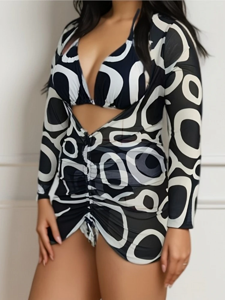 

L-4XL Plus Size High Waist Bikini Women's Push Up Large Size 3XL 4XL Swimsuit Summer Mujer Tummy Control Swimwear Bikini Sets