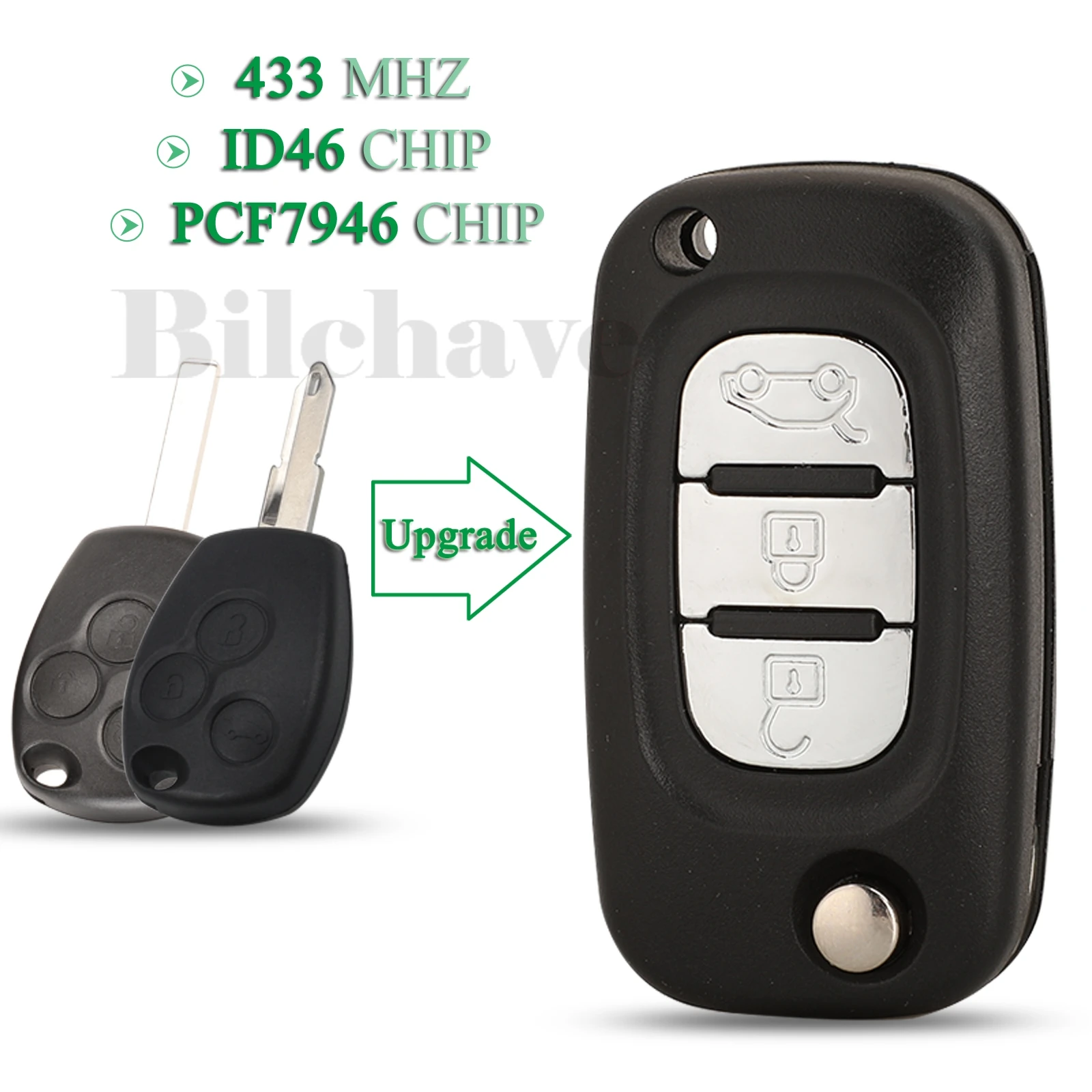 

jingyuqin 3 Buttons ID46 PCF7946 Chip 433Mhz For Renault Fluence Clio Megane Kangoo Modus FOB Flip Remote Car Key VA2 NE72 Blade