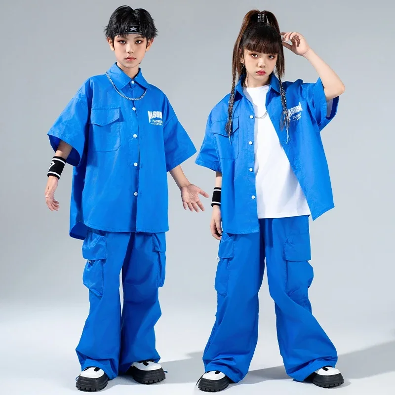 

Blue Hip Hop Clothing Children'S Street Dance Suits Girls Boys Jazz Dance Costume Kpop Outfit Stage Performance Wear