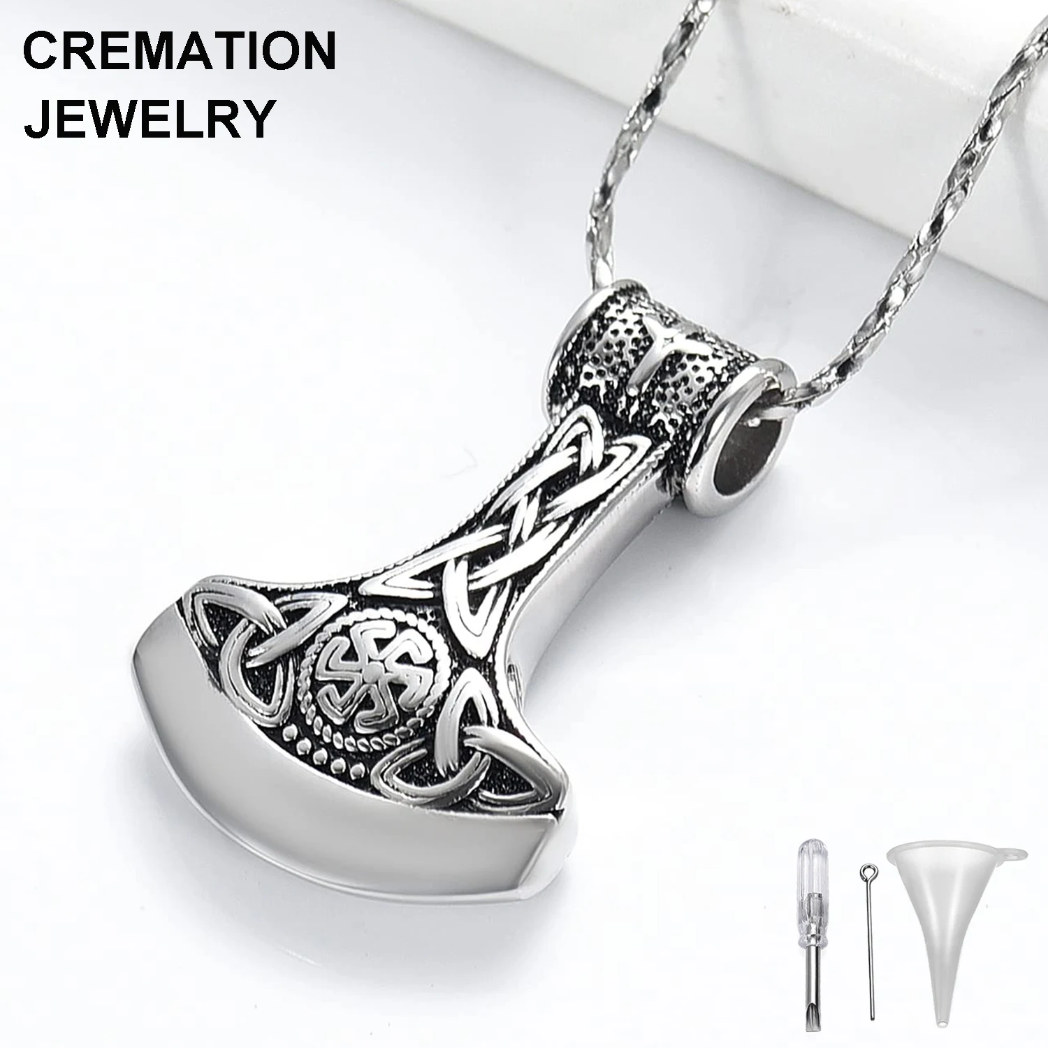 

Wholesale Vintage Norse Viking Thor's Hammer Urn Jewelry for Ashes Hammer Shape Cremation Pendant Necklace Men Memorial Keepsake