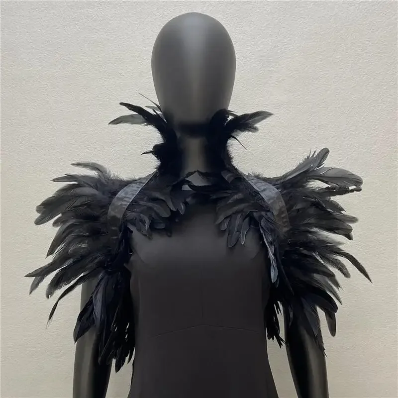 Goth Feather Shawl Masquerade Cape natural Feather Shrug Shawl Halloween Party Accessories Party Supplies