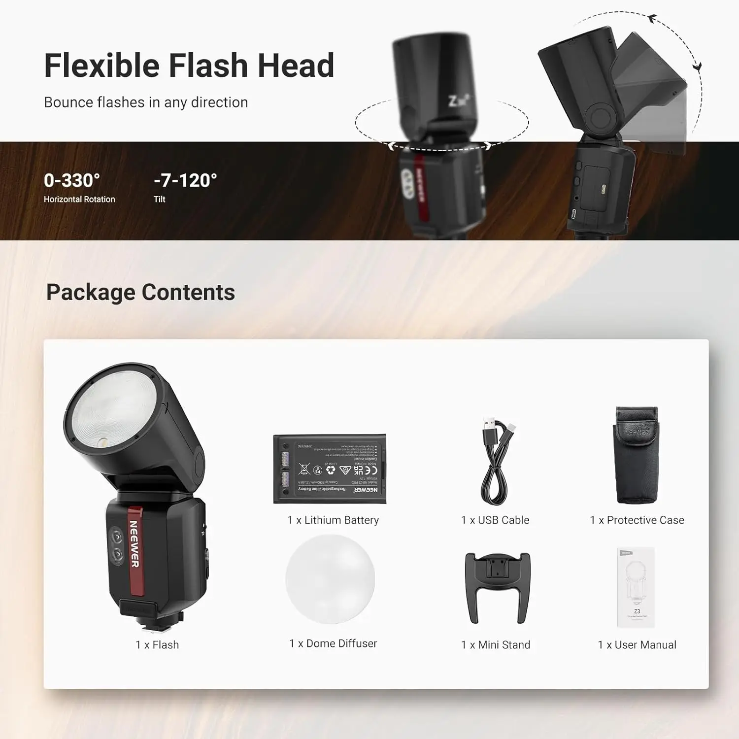 NEEWER Z3R 100Ws 2,4G TTL Rundkopfblitz Speedlite mit Touchscreen, 1/8000s HSS, 500 Vollleistungsblitze für Sony/Canon/Nikon Kameras – Detail 8