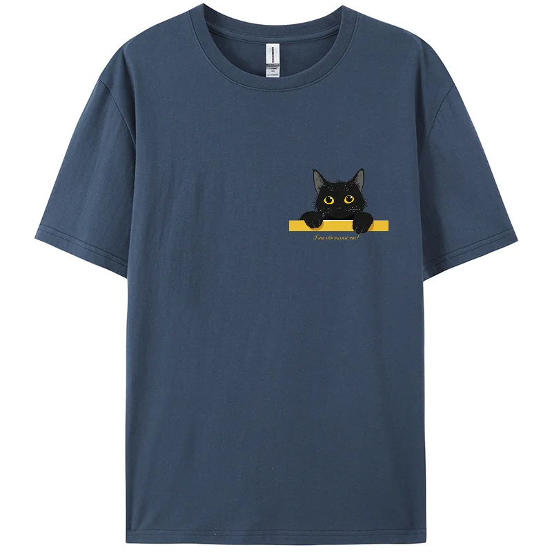 Black Cat Figure Probe Print Women's T-Shirt 100% Cotton Loose Unisex Short Sleeve 2024 Summer Hot Selling Top Cute Tees