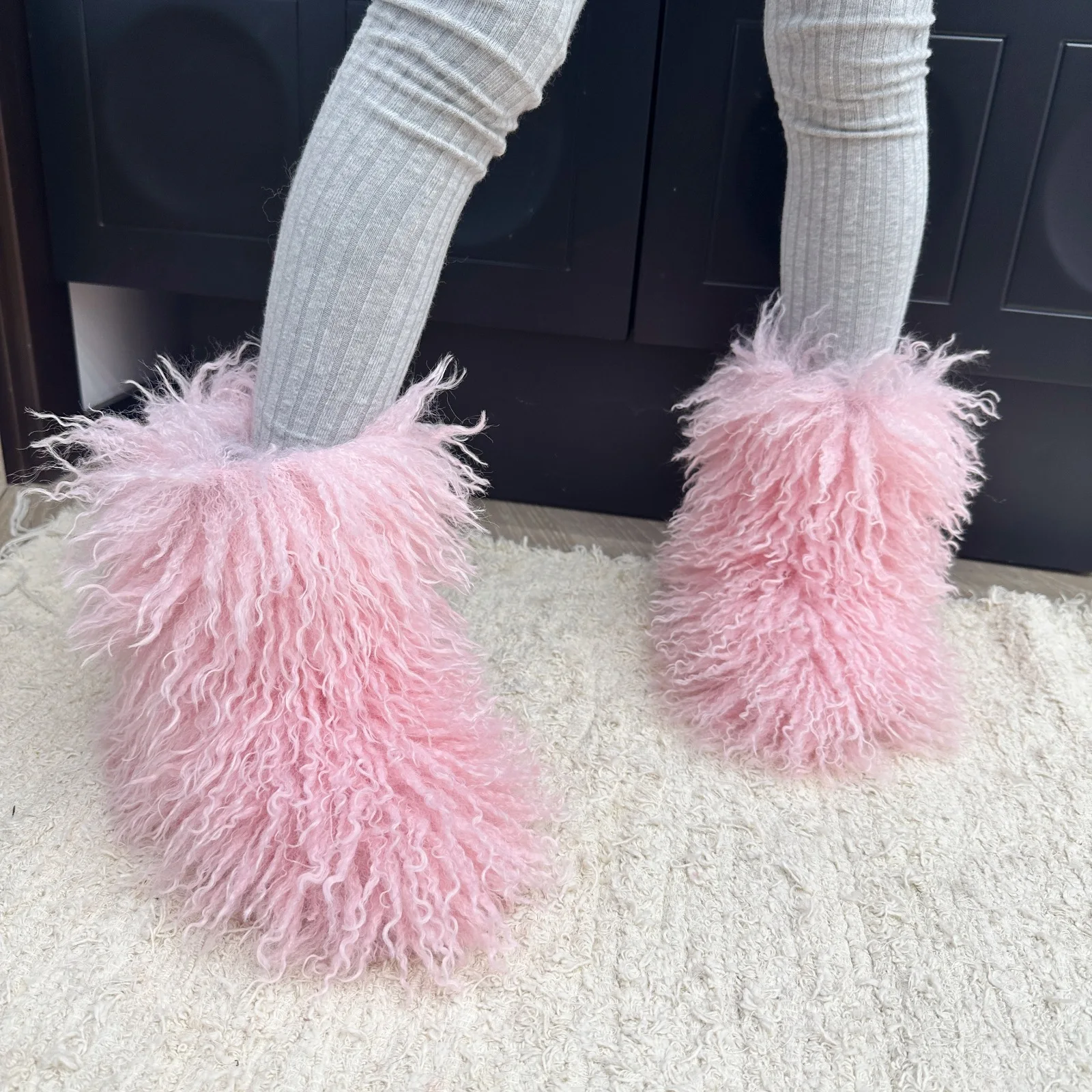 الفاخرة سميكة فراء الأحذية طفل فتاة رقيق الدافئة أفخم الجوارب الطفل 2025 شتاء جديد جولة تو الانزلاق على حذاء قطني في الهواء الطلق #4