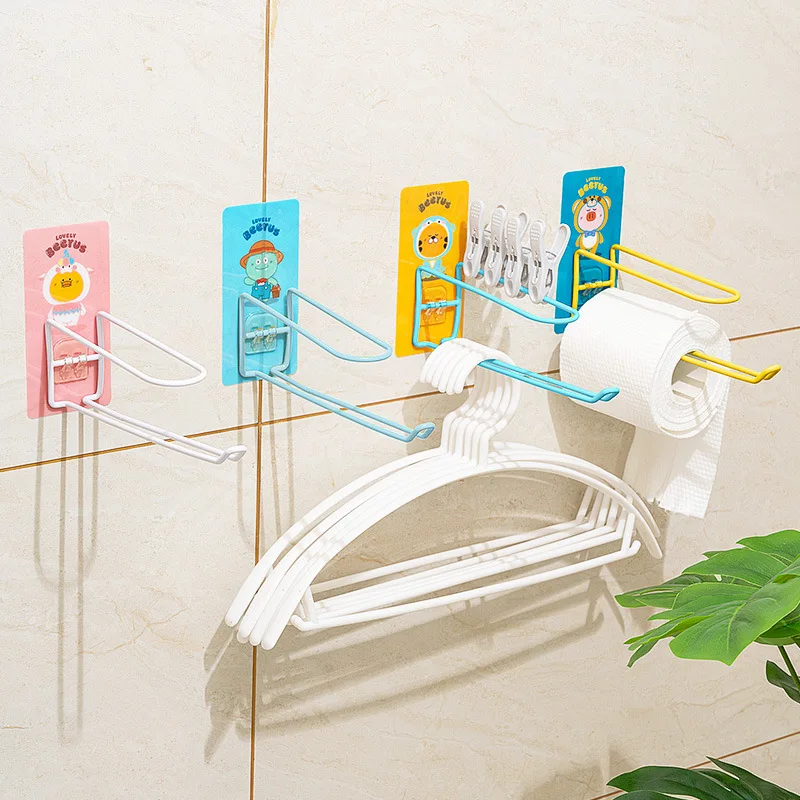 

Hook Household Cartoon Hanger Storage Rack Perforation-free Wall-mounted Storage Rack Multi-functional Balcony Organizer