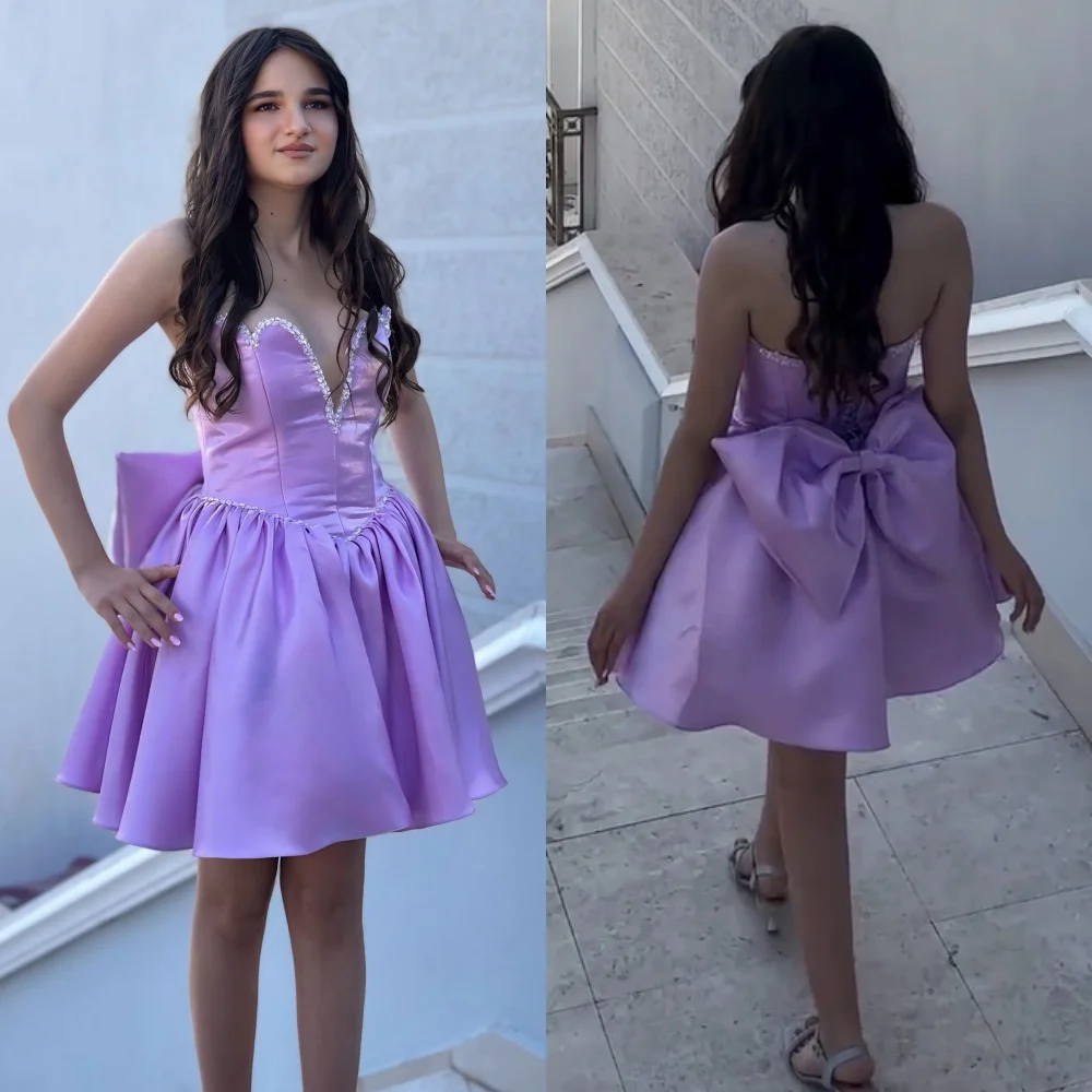 

Customized Sexy Elegant Bow Rhinestone A-line Sweetheart Short Dresses Bespoke Occasion Dresses Exquisite High Quality Fashion