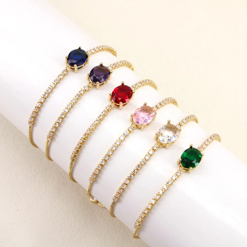 

10PCS, Fashion Zircon Jewelry CZ Tennis Chain Rainbow Daisy Oval Charm Colorful Women Bracelet