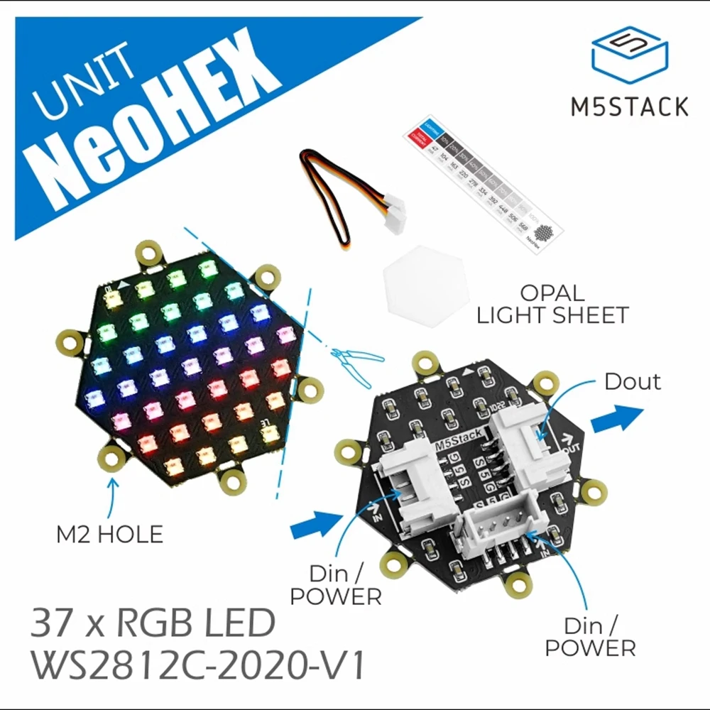 M5Stack NeoHEX hexagon RGB LED Light board WS2812C-2020-V1  37 lamp beads