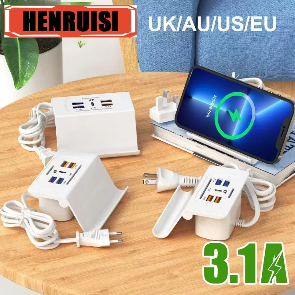 3.1A PD USB Charger Fast Charging 5 Ports USB 3.0 Type-C Phone Adapter Wall Charger For Mobile Phone Laptop Tablet EU US UK Plug