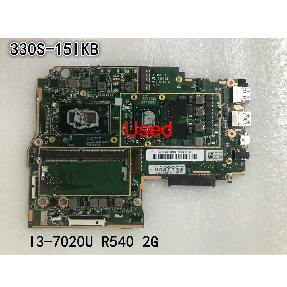 Used  For Lenovo Ideapad 330S-15IKB Laptop Motherboard CPU I3-7020U GPU R540 2G RAM 4G FRU 5B20R07384