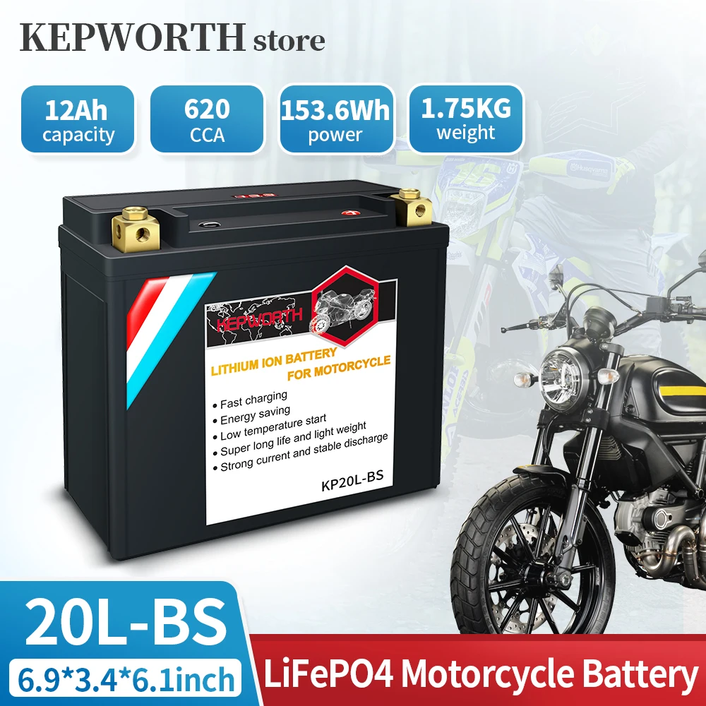 KEPWORTH 20L-BS 12V 12Ah Motorrad LiFePO4 Batterie CCA620 Lithium-Eisenphosphat-Batterie mit BMS für ATV UTV Roller Schneemobil