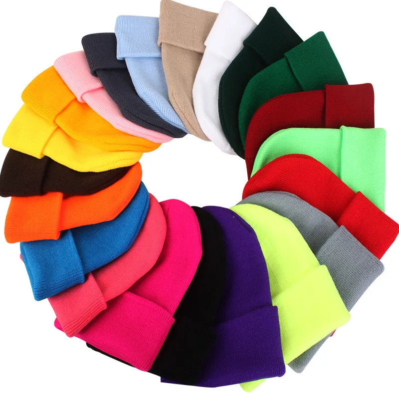 Gorro de lana de punto para hombre y mujer, Gorro de esquí de algodón suave, cálido, 25 colores sólidos, Invierno