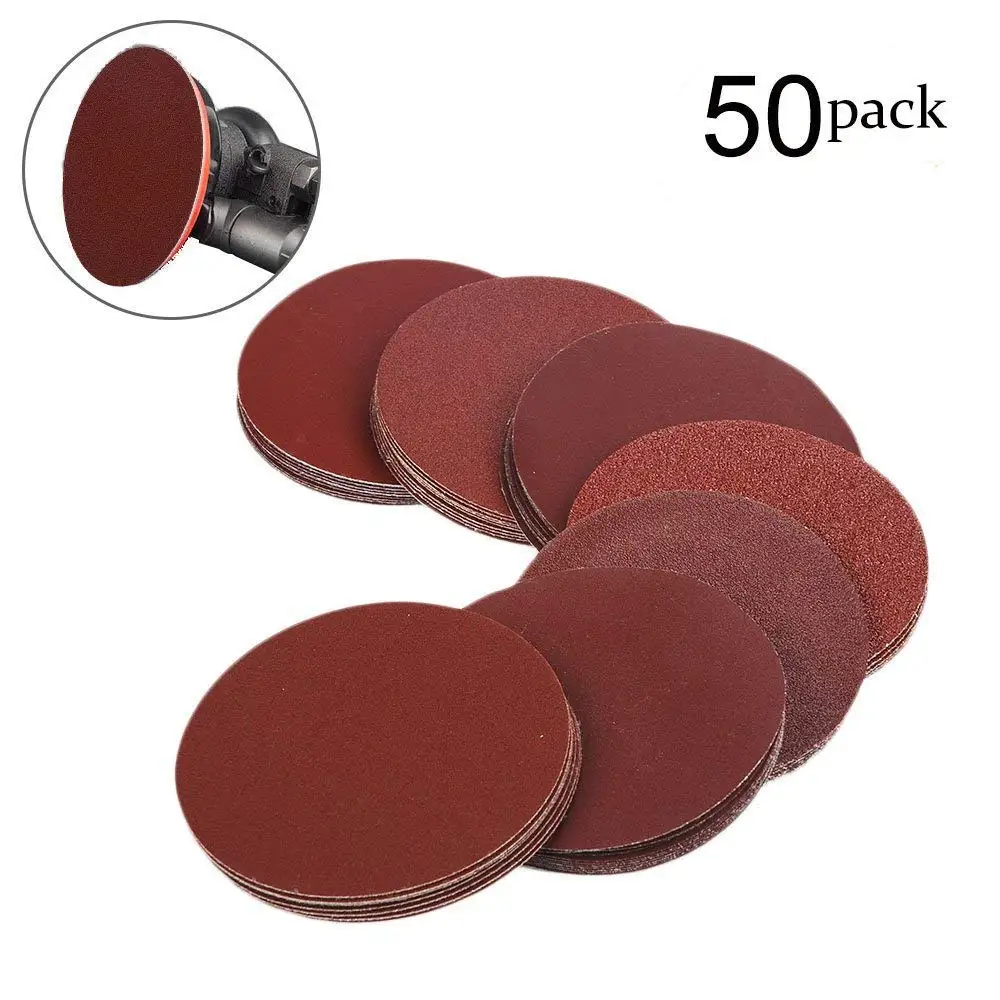 50Pcs 5 Inch Sanding Discs Hook and Loop 40-2000 Grit Sandpaper 125mm Aluminum Oxide for Woodworking Random Orbital Sander Pads