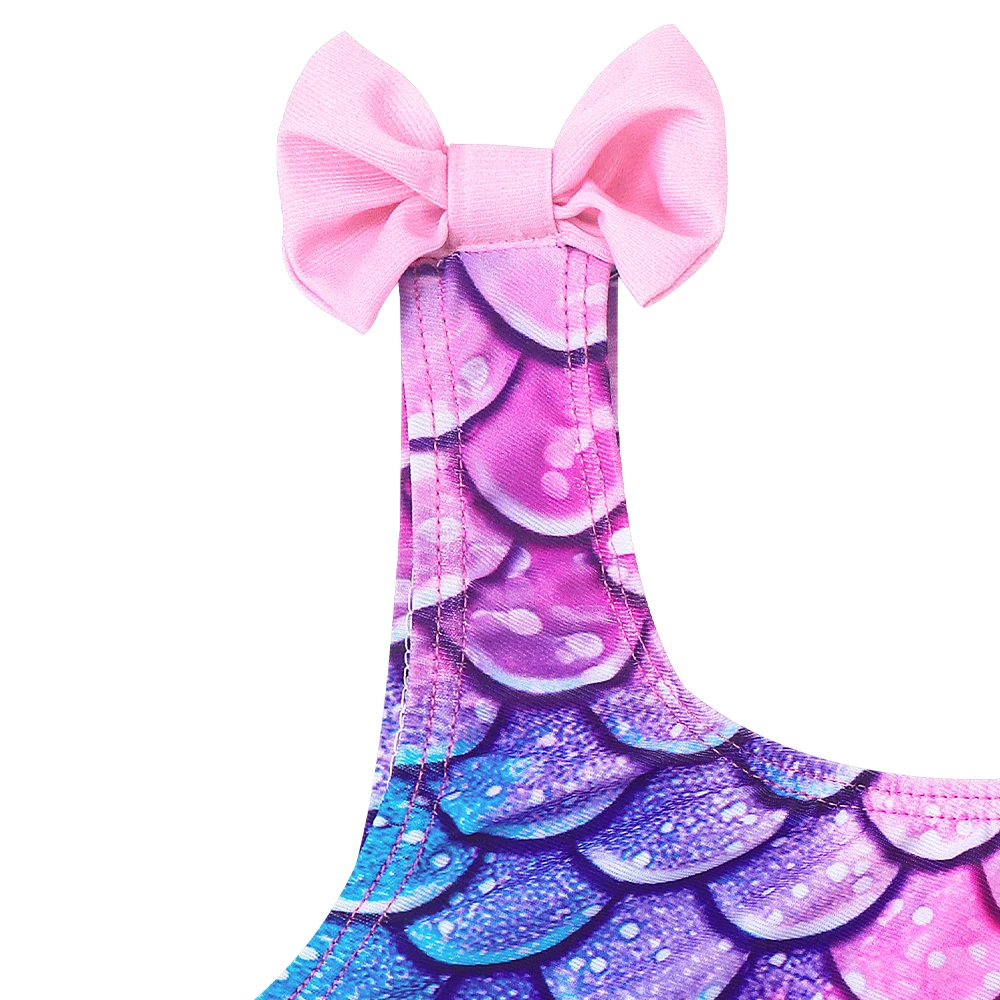 Mädchen Meerjungfrauenflossen-Bikini 3-teiliges Set, Badeanzug mit Fischschuppen-Print, Prinzessinnen-Mode-Performance-Bademode, Schwimmkostüm für Kinder – Detail 8