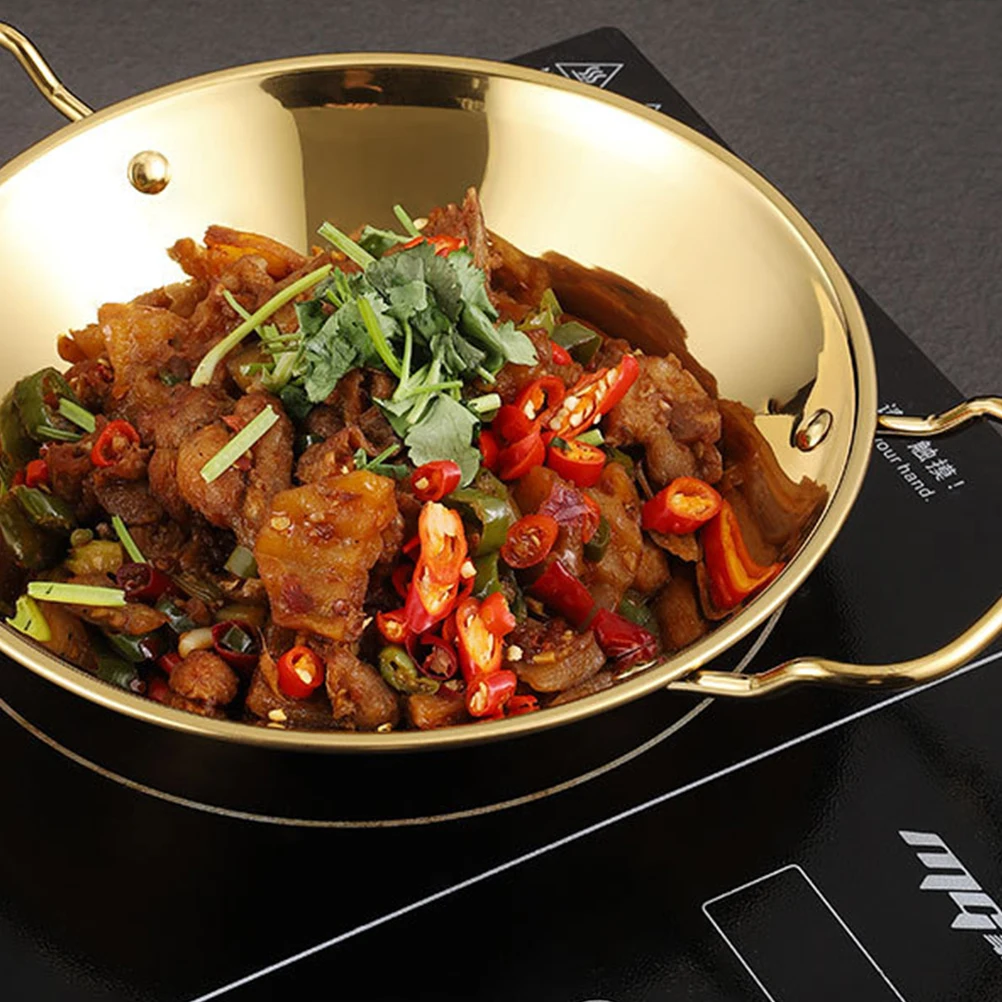 

Stainless Steel Pot Double Ear Kitchen Cooking Utensil Home Alcohol Pot Everyday Pan Griddle Practical Design Easy Clean