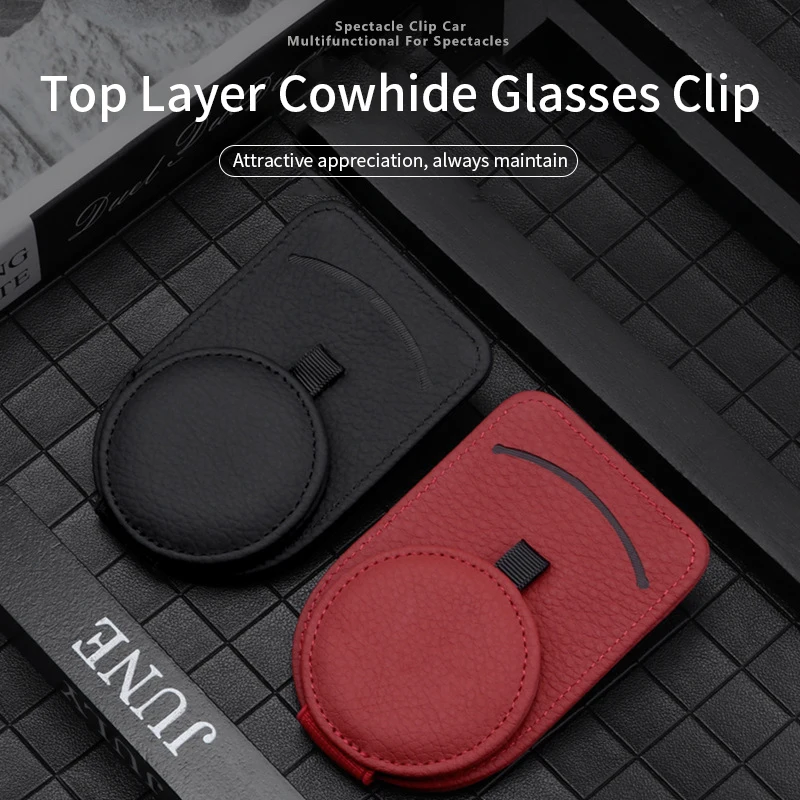 Leather Car Sun Visor Glasses Case Holder Sunglasses Clip Men Multifunction Portable Clip Auto Interior Car Accessories Woman