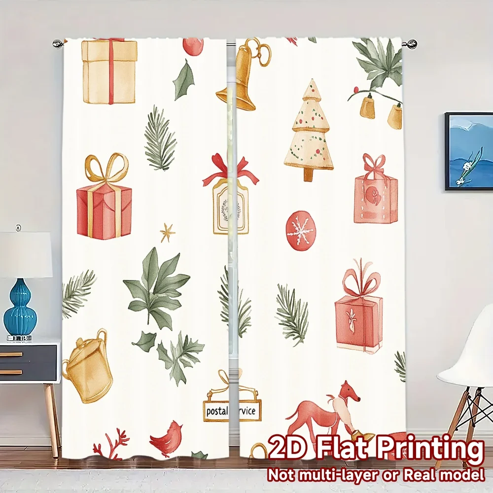 2pcs,Curtains Christmas Bells Bows Delivery (2) Chic Curtain Chic Durable Polyester Curtains Room Decor for Living Room,