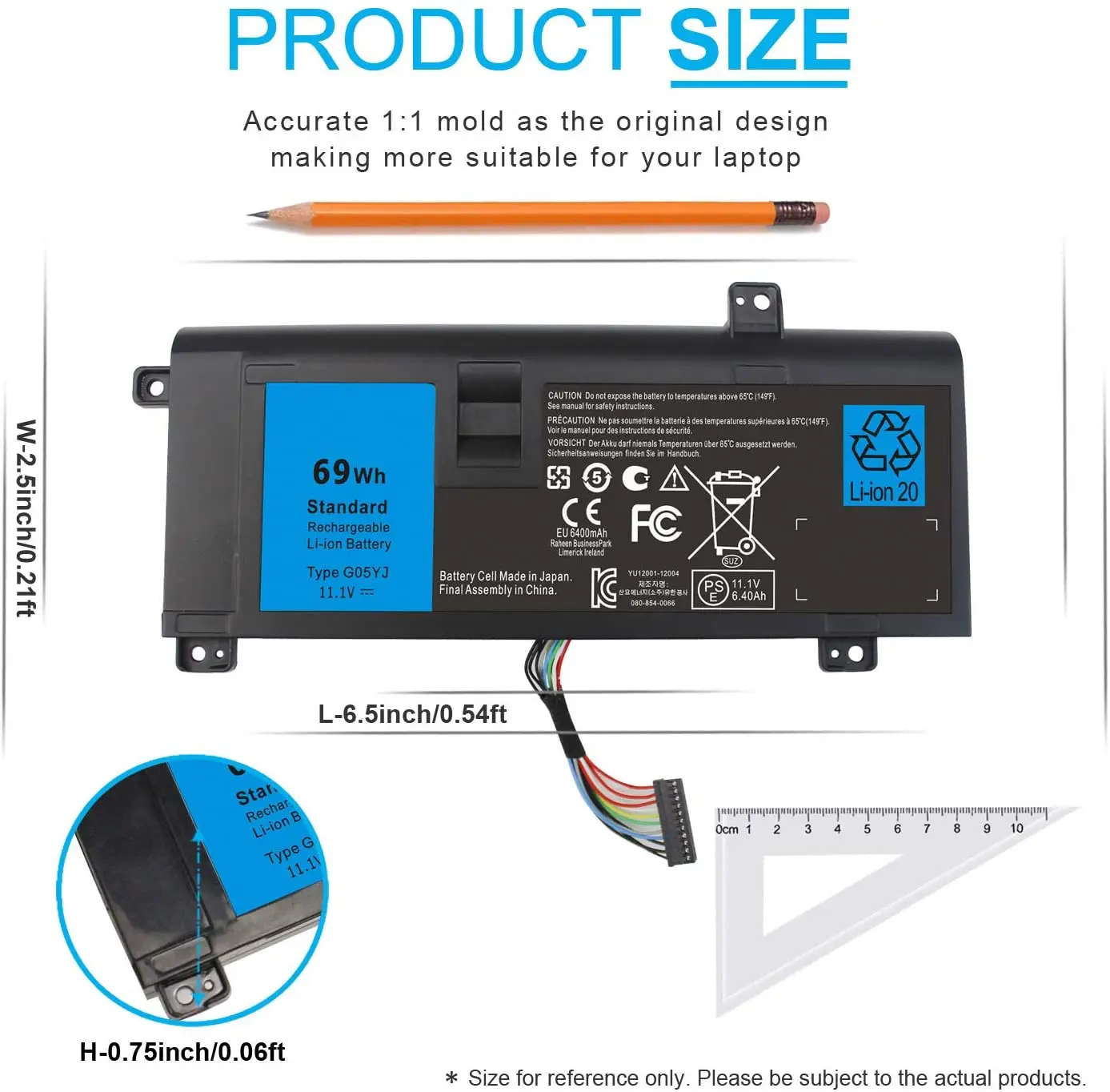 GO5YJ แบตเตอรี่แล็ปท็อป G05YJ 69Wh 11.1V สำหรับ Dell Alienware 14 A14 M14X R3 R4ชุด P39g ALW14D-1528 GO5YJ Y3PN0 8X70T