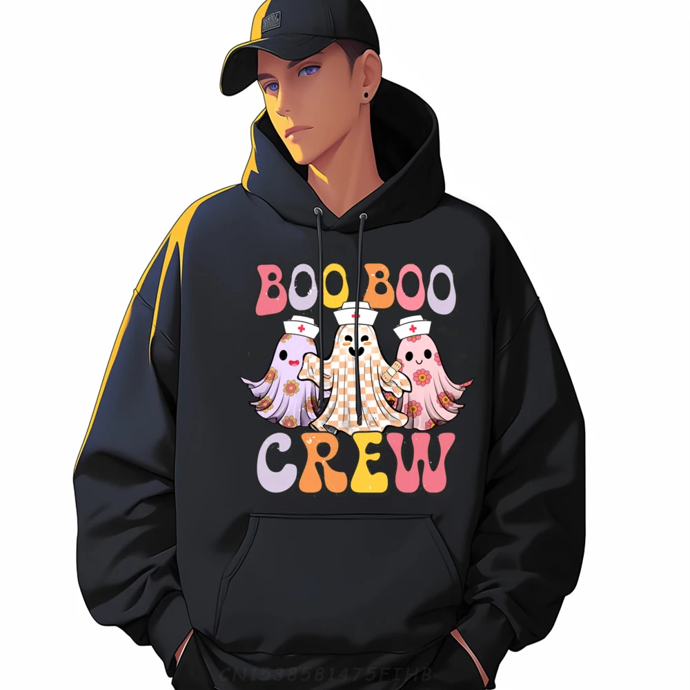 

Groovy Boo Boo Crew Nurse Funny Ghost Halloween Nurse Graphic Pullover Hoodies Comfortable Funny Hoodie