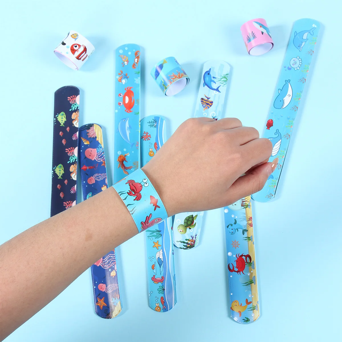 24 قطعة حيوانات المحيط صفعة أساور المحيط هدايا الحفلات للأطفال تحت البحر معصمه سوار حفلة عيد ميلاد تفضل استحمام الطفل
