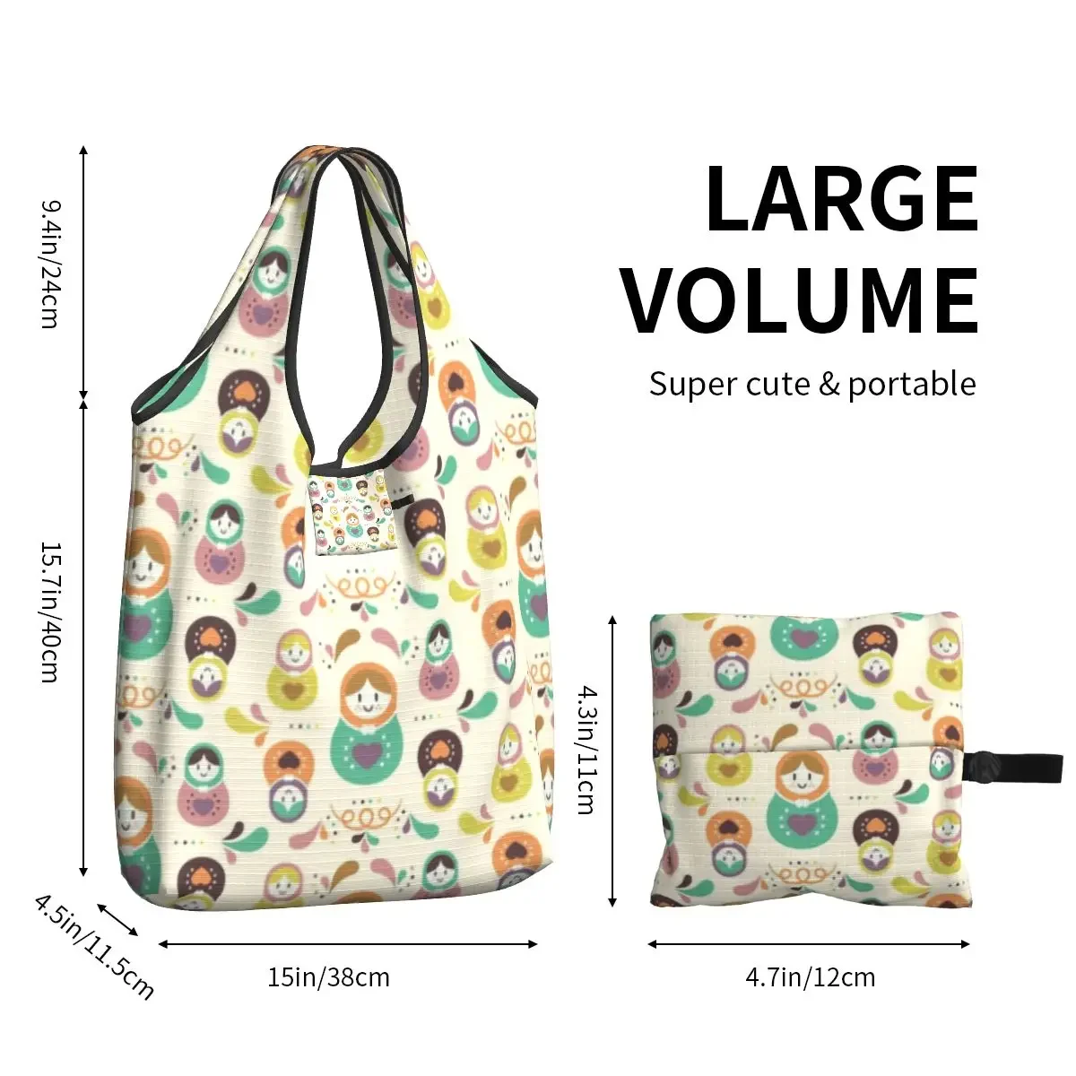 Matryoshka rusa Dall comestibles bolsas de compras moda Rusia Babushka arte popular bolsos de hombro para compras bolsos