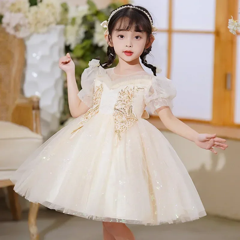 Children's Princess 2024 Summer Korean Edition New Flower Boy Walk Girls' Piano Performance Dress Summe