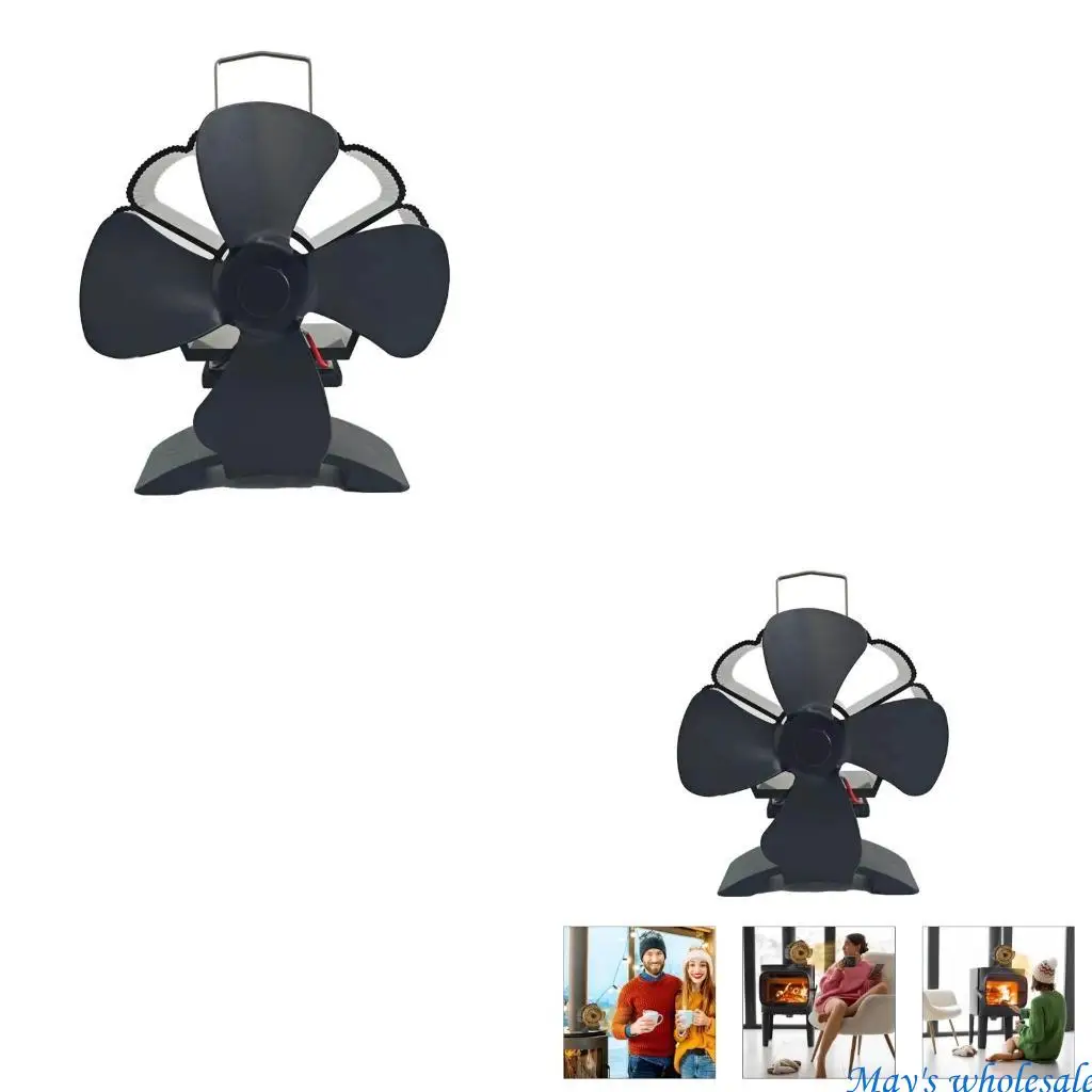 

Stove Fan Black Fireplaces 4 Leaves Heat Powered Stove Fan for Wood Burners 448A