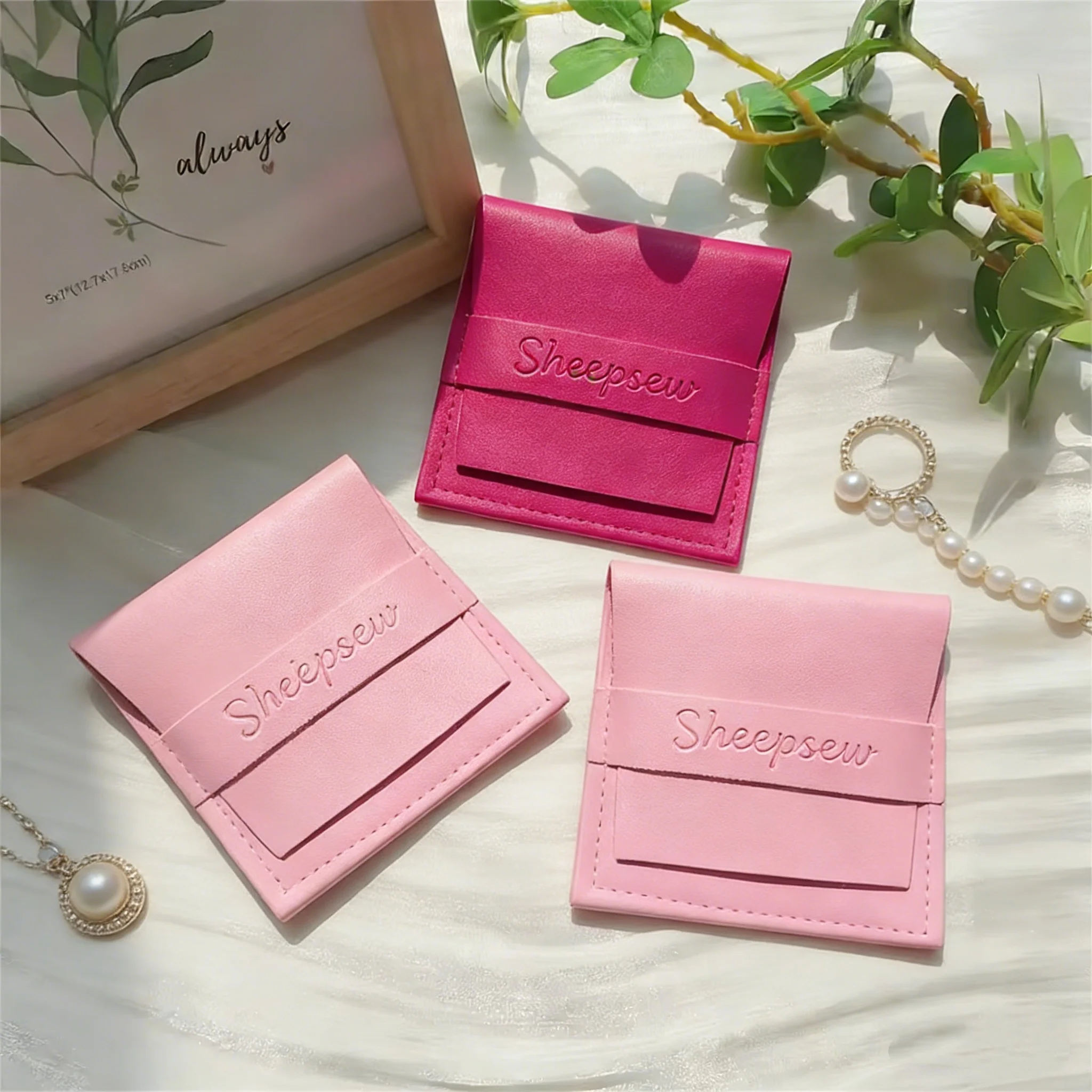 

Custom Logo Grey 100pcs/ lot Leather Jewelry Gift Bag Personalized Portable Travel Pouch Rings Earrings Key Coin Card Organizer