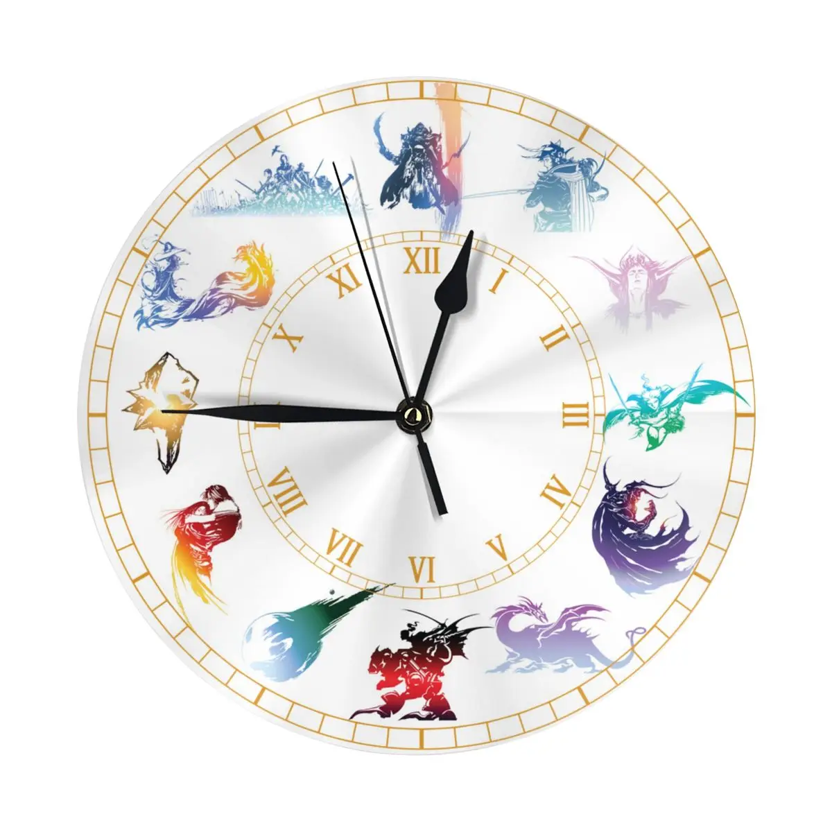 Final Fantasy Logo Clock Modern Simple and Wall Hung Clock for Study Bedroom Living Room Bathroom