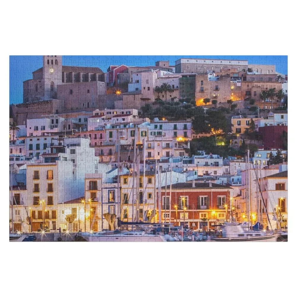 Dalt Vila Downtown at Night - Ibiza, Spain Jigsaw Puzzle Personalized Wooden Name Christmas Toys Adult Wooden Puzzle