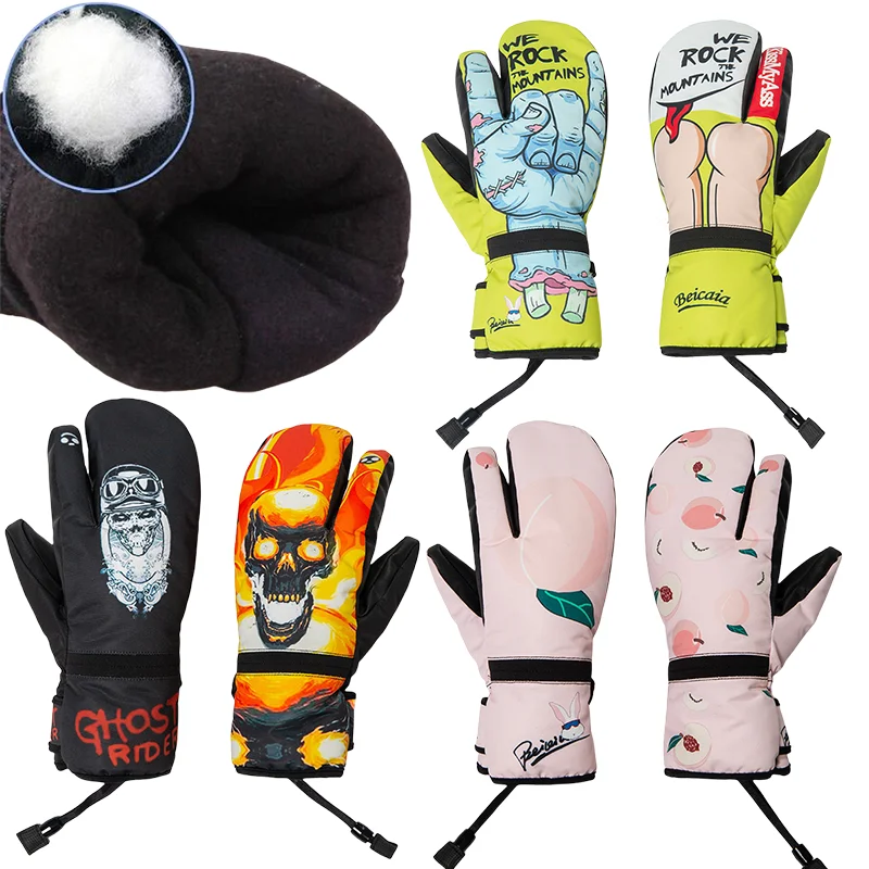 Winter Warm Ski Gloves Women Fleece Cartoon Snow Mittens Female Waterproof Glove Heated Husband Snowboard Sport Mitten Equipment