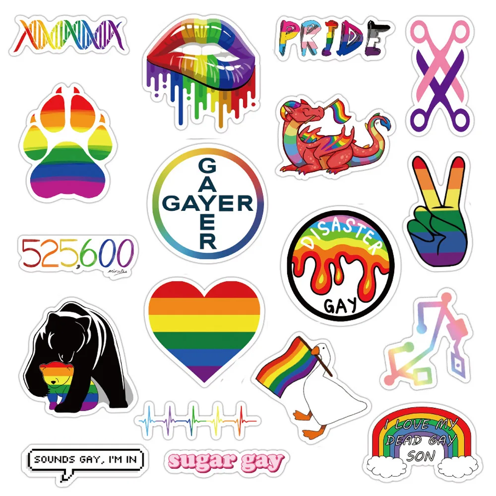 Lot de 10, 30 ou 50 autocollants arc-en-ciel amusants, Graffiti, Gay Pride, étanche, pour bagages, téléphone portable, vélo, voiture, guitare