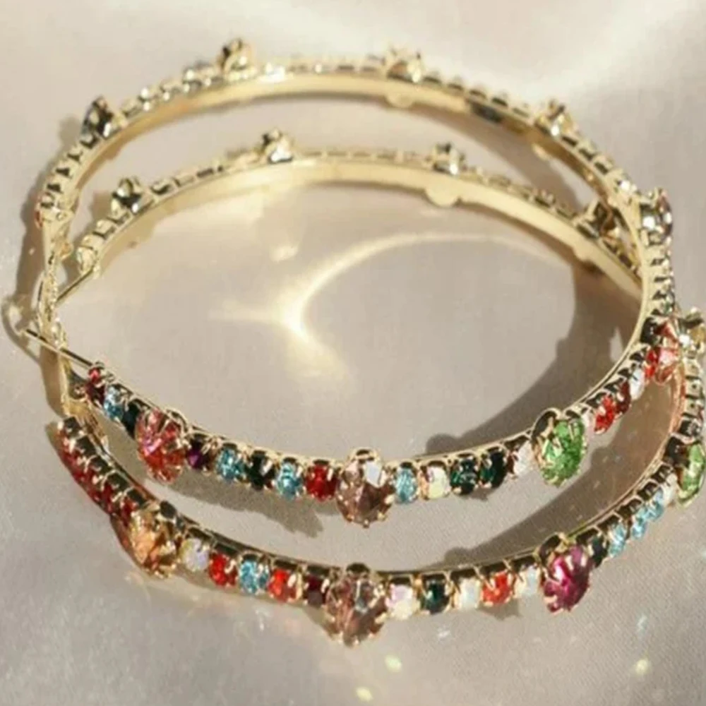 Colorful Rhinestone Hoop Earrings Large for Women Luxury Piercing BoBo Accessories Statement Crystal Earrings 2023 Trend Jewelry
