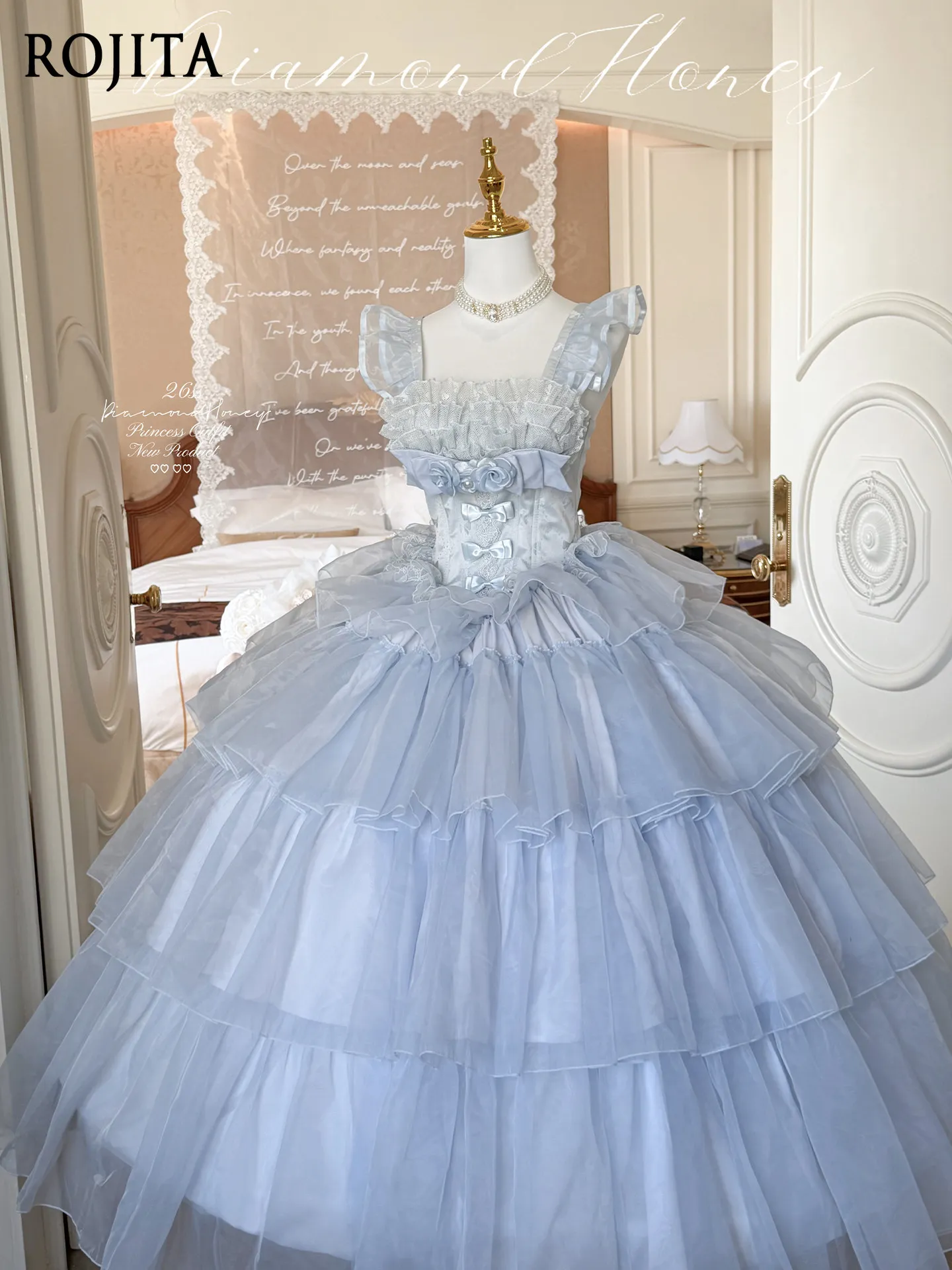 Elegant Bridal Lolita Maxi Dress Slim Corset Bodice Tiered Sheer Tulle Puffy Ball Skirt Vintage Wedding Lolita Ball Dress