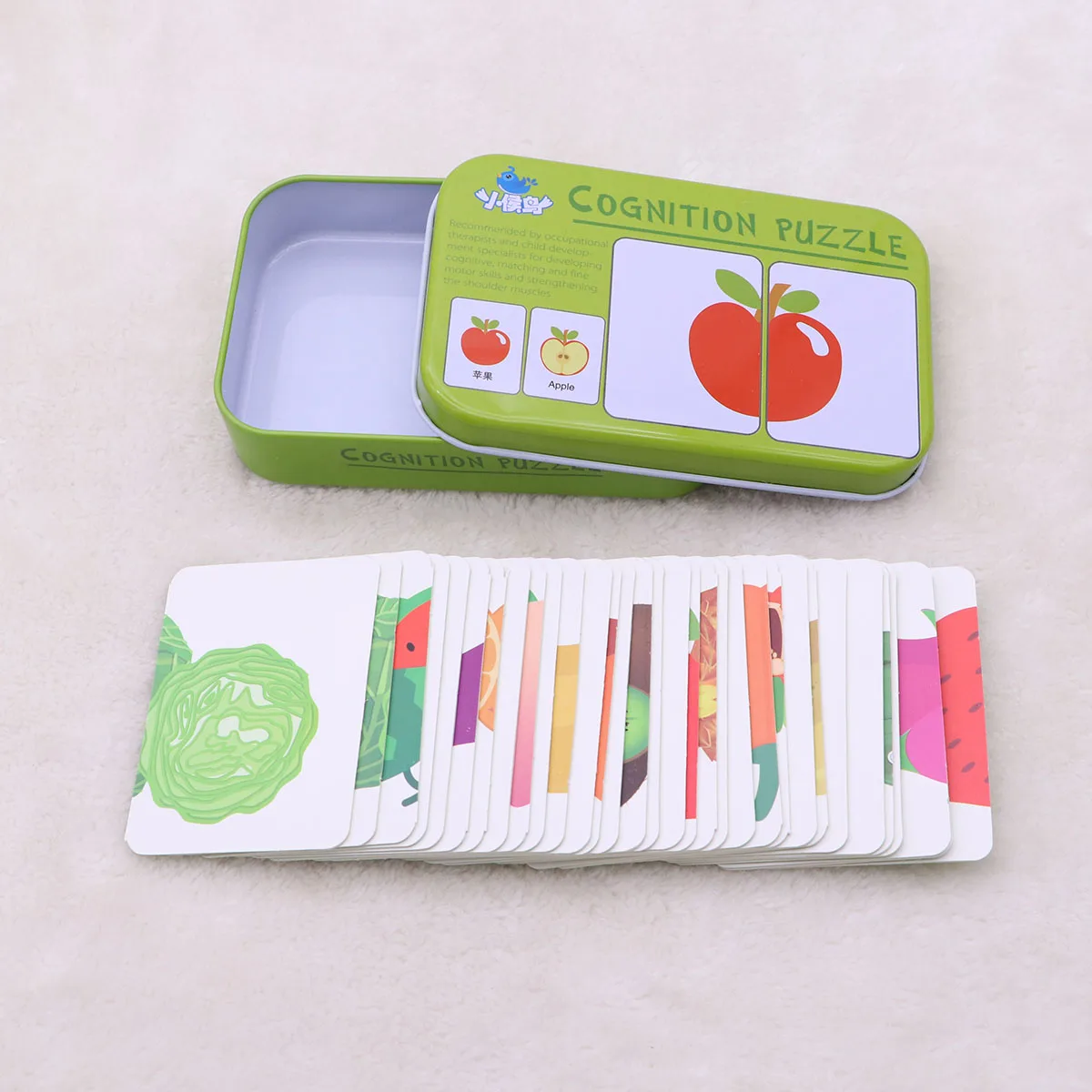 32 قطعة بطاقات فلاش محو الأمية الورق الصلب التعلم للأطفال الإدراك لغز بانوراما مطابقة لعبة التعليمية صندوق القصدير