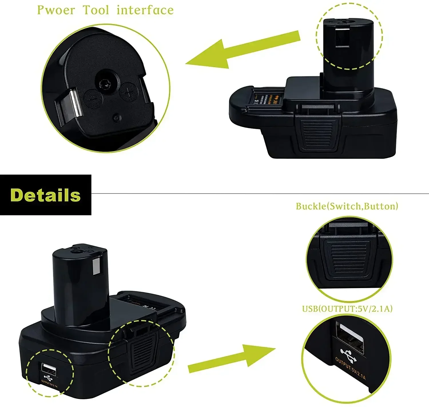 Imagem -05 - Adaptador Conversor de Bateria Dm18rl Usb para Ryobi 18v Conversor de Ferramenta para Dewalt 20v para Milwaukee 18v Adaptador de Bateria de Íon-lítio