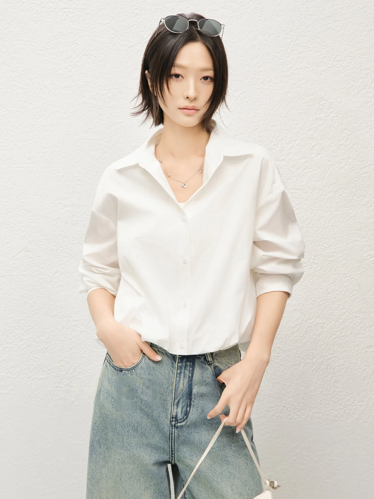 

Meiyang Bloom Shirt Short Sleeve Long Sleeve White Shirt Air Drape Feeling Pressure Free Series Women's Casual Fashion Polyes...