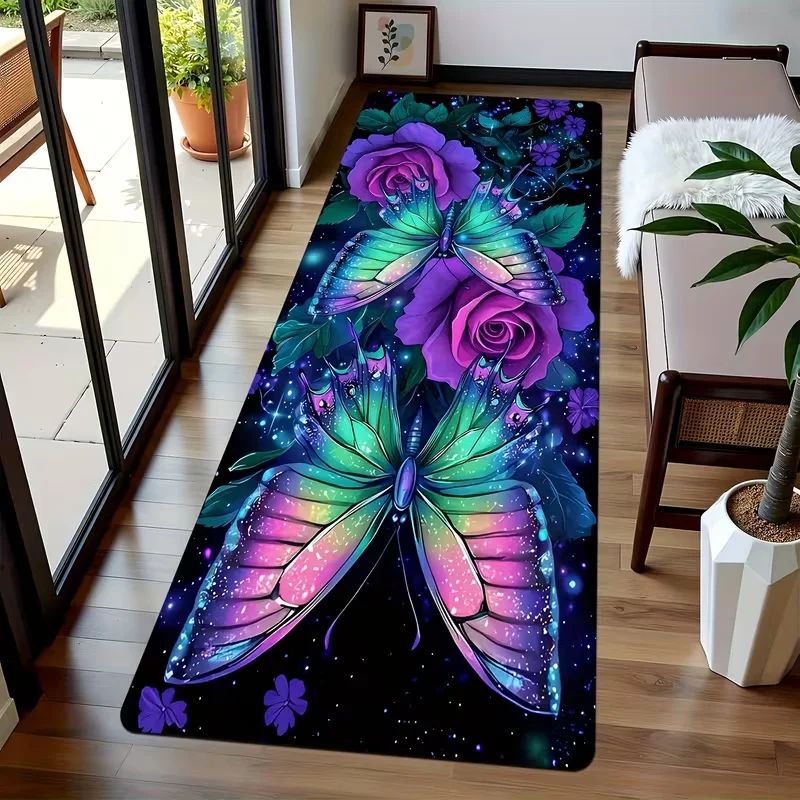Golden Purple Butterfly Corridor Long Carpet Blue Purple Cool Hall Corridor Carpet Room Floor Mat Practical Corridor Long Carpet