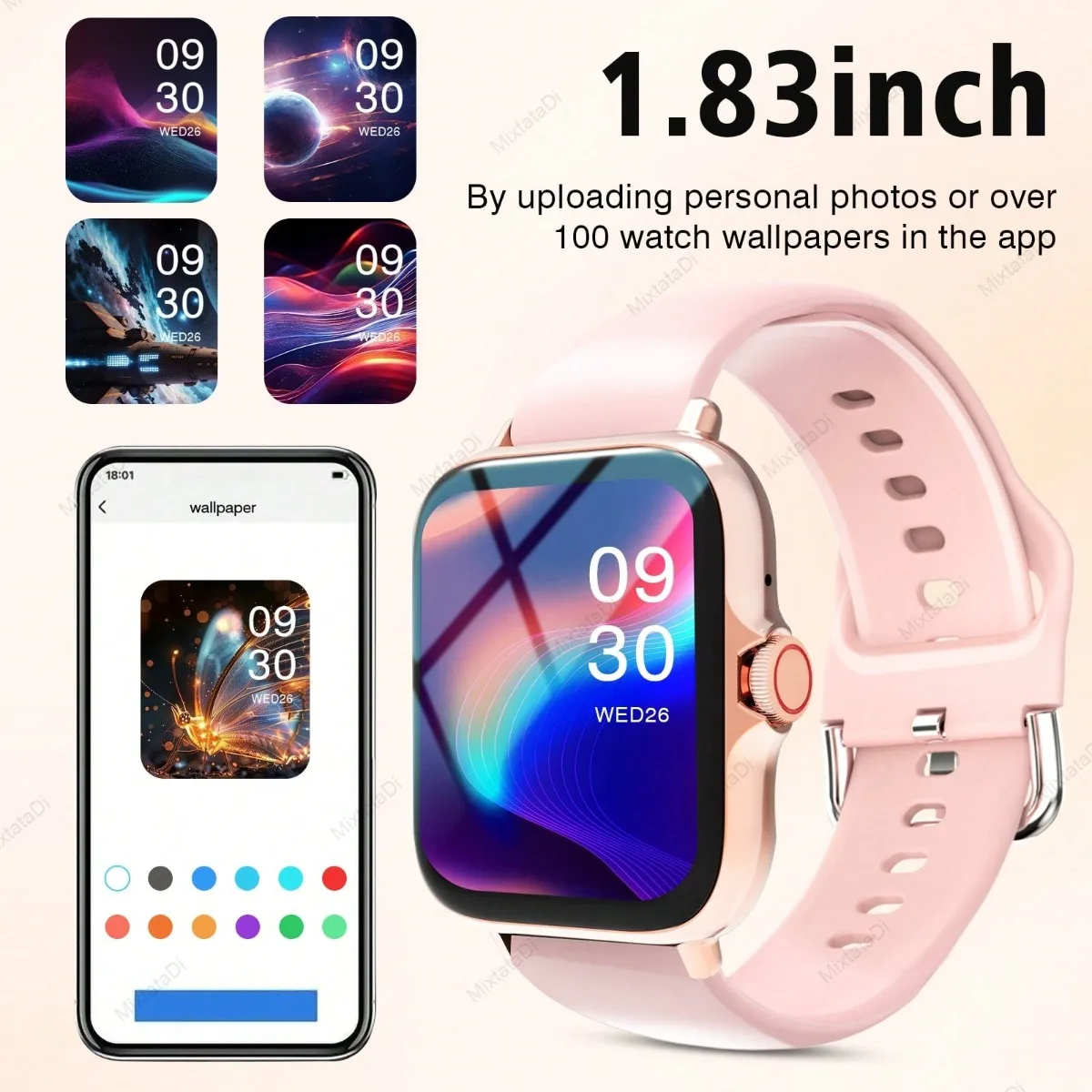 ساعة ذكية بحزام سيليكون مع أوضاع رياضية متعددة، ساعة ذكية خارجية مقاومة للماء للرجال والنساء مع مراقب معدل ضربات القلب/النوم