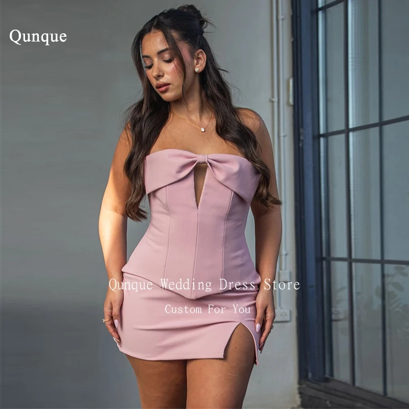 

Qunque Plus Size Short Evening Dress Above Knee Prom Gowns Corset With Bow Side Split Vestidos De Fiesta Elegantes Customized