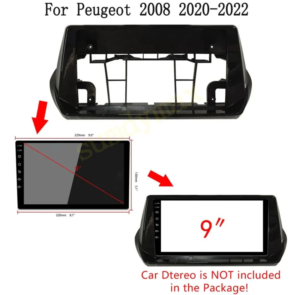 9 Inch Car Frame Fascia Adapter Canbus Box Decoder Android Radio Dash Fitting Panel Kit For Peugeot 2008 2020 2021 2022