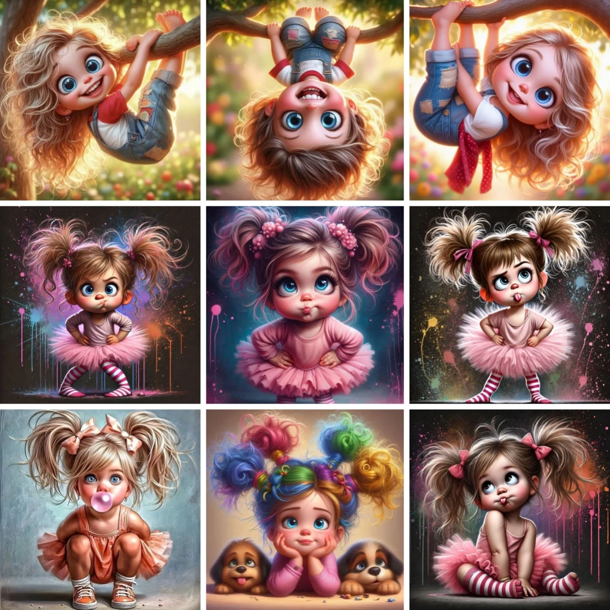 

Full Square Diamond Painting Quirky Little Girl Set Picture of Rhinestones Whimsical Cute Kids Embroidery Mosaic Handicraft