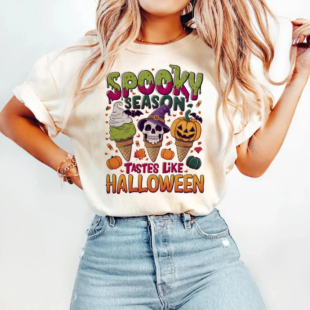 Ladies' T-Shirt Tastes Like Halloween Ice Cream Cute Sweet Top Cartoon Pattern Fashion Versatile Halloween Summer O-Neck Short S