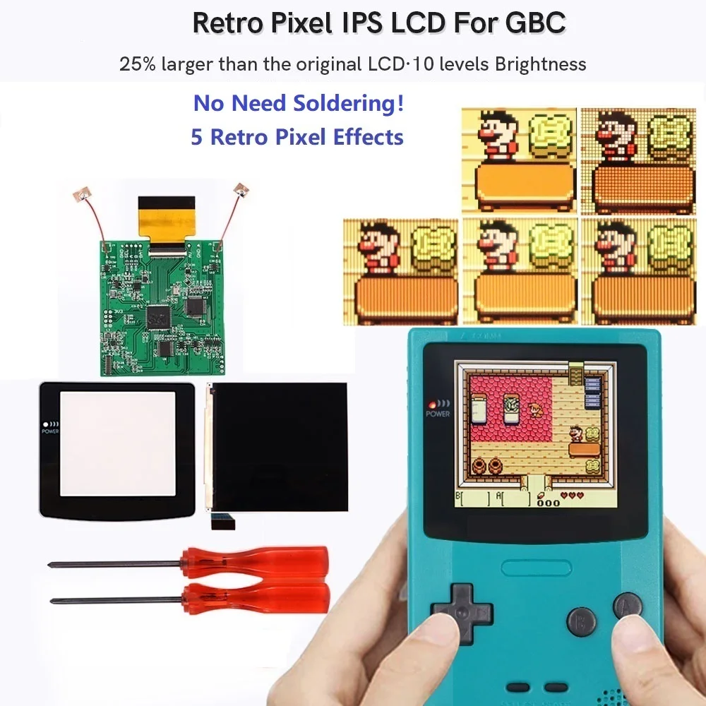 

Easy Install 3.1" IPS High Brightness LCD Screen For Nintendo Gameboy Color IPS GBC LCD Support 5 Retro Pixel Effects